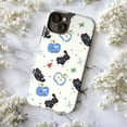 thumbnail image 5 of Playful Black Cat and Blue Apple Pattern Phone Case, Cute Cartoon Cats with Butterflies and Watermelon, iPhone 16 15 14 13 12 11 Pro Max Mini Protective Cover, 5 of 6