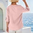 thumbnail image 5 of Kezqiaxn 3/4 Length Sleeve Womens Tops Summer V-Neck Button Up Shirt Loose Fit Work Blouses Plus Size Fashion, 5 of 6