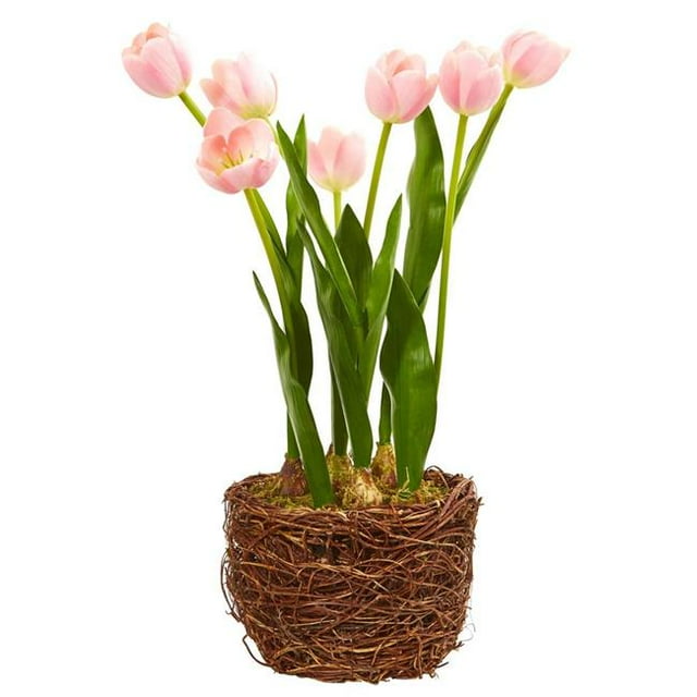 Nearly Natural 4289 Tulip Artificial Arrangement in Twig Vase