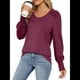 thumbnail image 3 of Camisas Casuales Holgadas de Larga para Mujer, Blusas Fruncidas con Cuello en V, Blusas de Moda. Vino Tinto M, 3 of 10