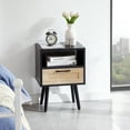 thumbnail image 2 of 15.75" Black Rattan End Table with Drawer and Solid Wood Legs, Modern Nightstand Side Table for Living Room Bedroom, 2 of 8
