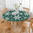 thumbnail image 3 of Green Christmas Snowflake Pattern Round Fitted Tablecloth with Elastic Edge,Dining Table Cover Waterproof,Outdoor Round Tablecloth for Camping,Dining,Indoor and Outdoor, 3 of 7