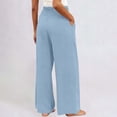 thumbnail image 3 of Wide Leg Casual Pants for Women Elastic High Waisted Regular Fits Long Pants with Pockets Summer Loose Vacation Pants ,Light Blue,S, 3 of 5
