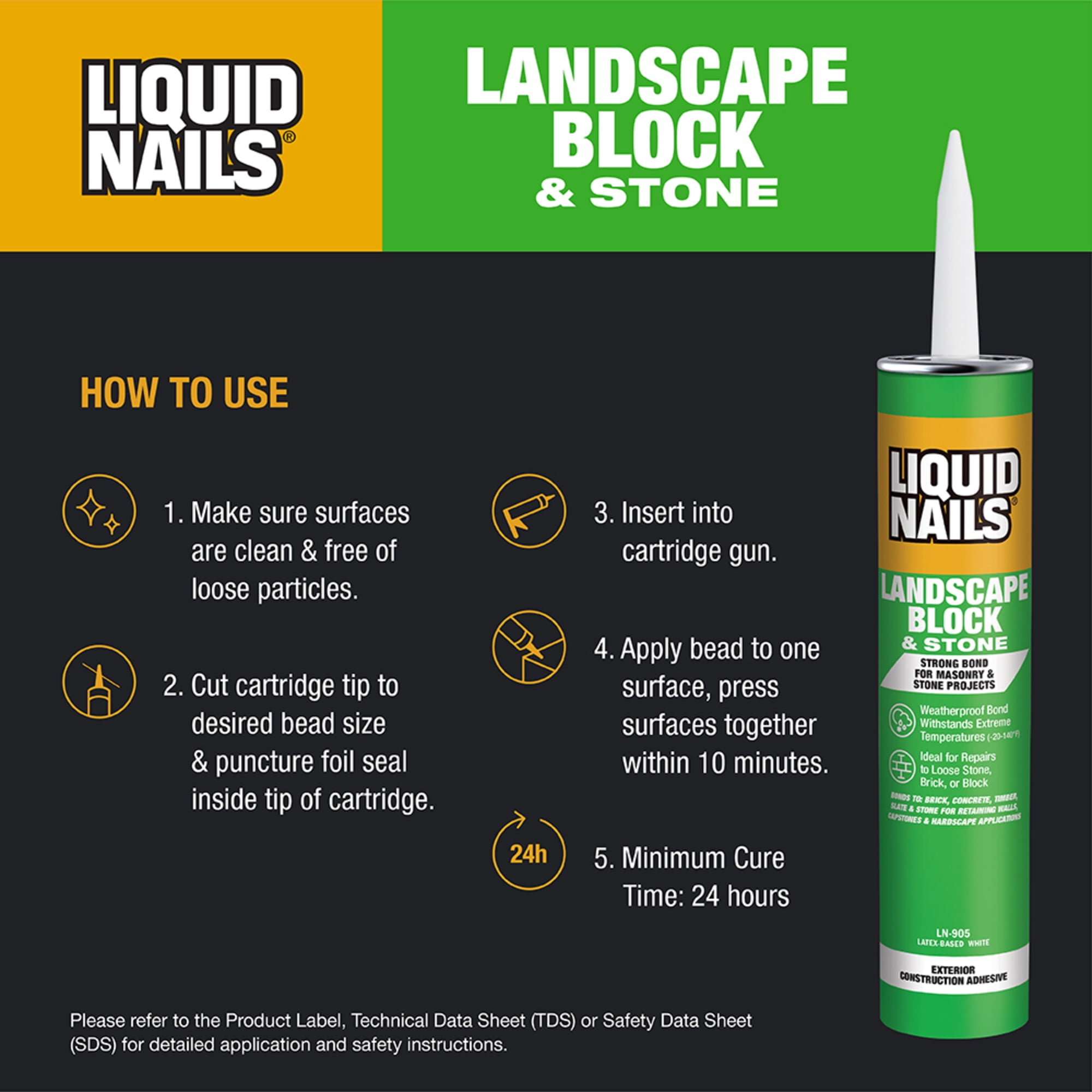Liquid Nails Landscape Block, Stone and Timber 10 oz. White Exterior Retaining Wall Adhesive