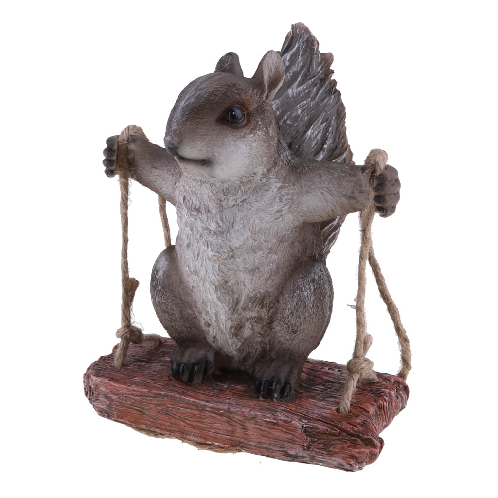 Swing Grey Squirrel Garden Statue home and indoor and outdoor Sculpture Ornament