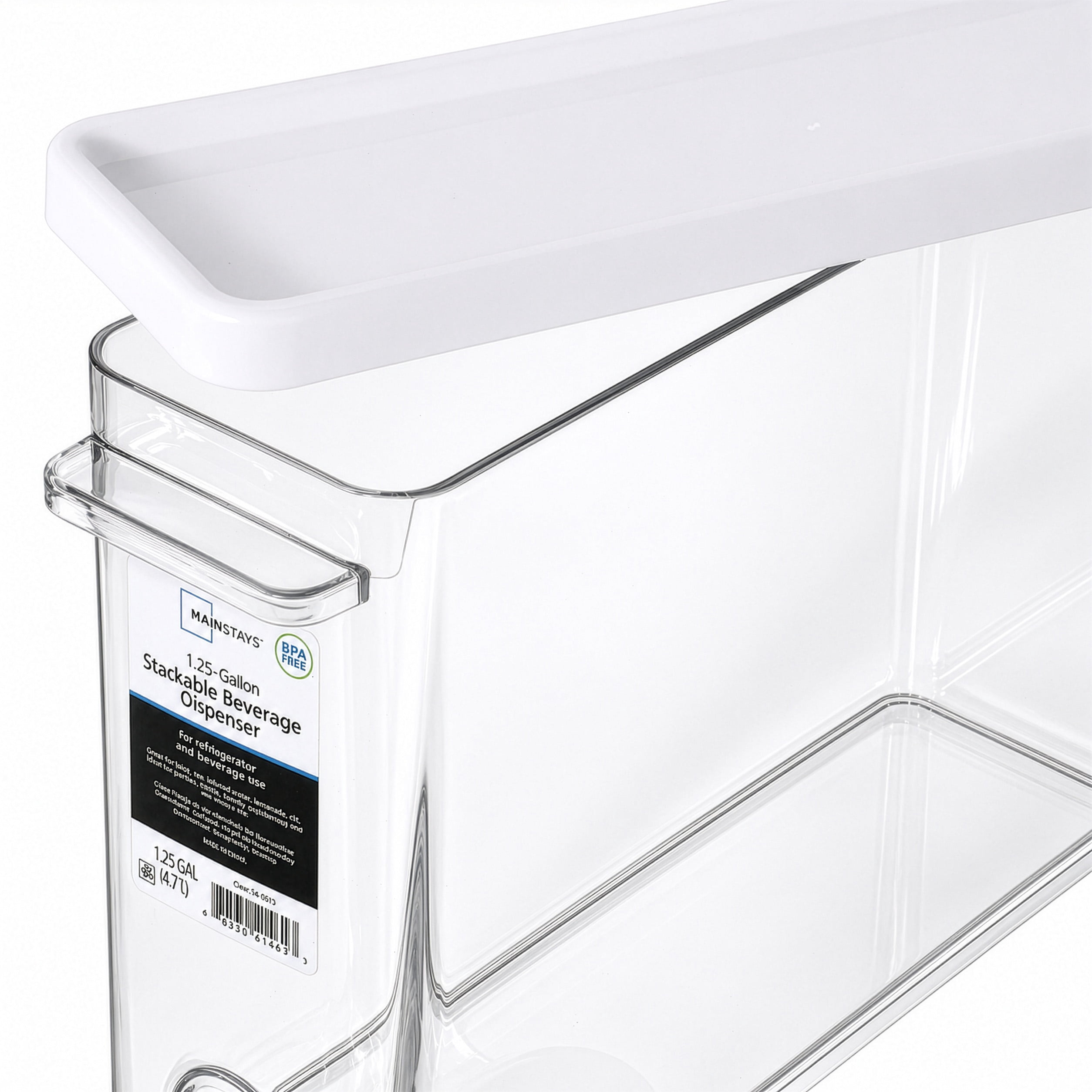 Mainstays 1.25 Gallon Drink Dispenser, Clear Beverage Container for Chilled Drinks and Refrigerator Storage