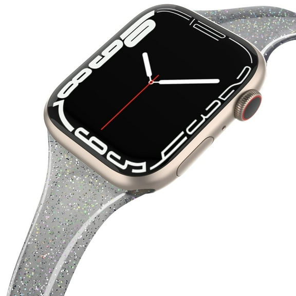 SWEES Compatible with Apple Watch Bands 41mm 38mm 40mm for Women, Shiny Glitter Silicone Soft Slim Sport Replacement Strap Compatible for iWatch Ultra Series 8 7 6 5 4 3 2 1 SE, Dark Black