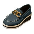 thumbnail image 6 of Pandaie Women's Slip on Platform Loafers Comfort Suede Wedge Penny Loafer Moccasins Business Casual Work Walking Shoes Blue 8.5, 6 of 7