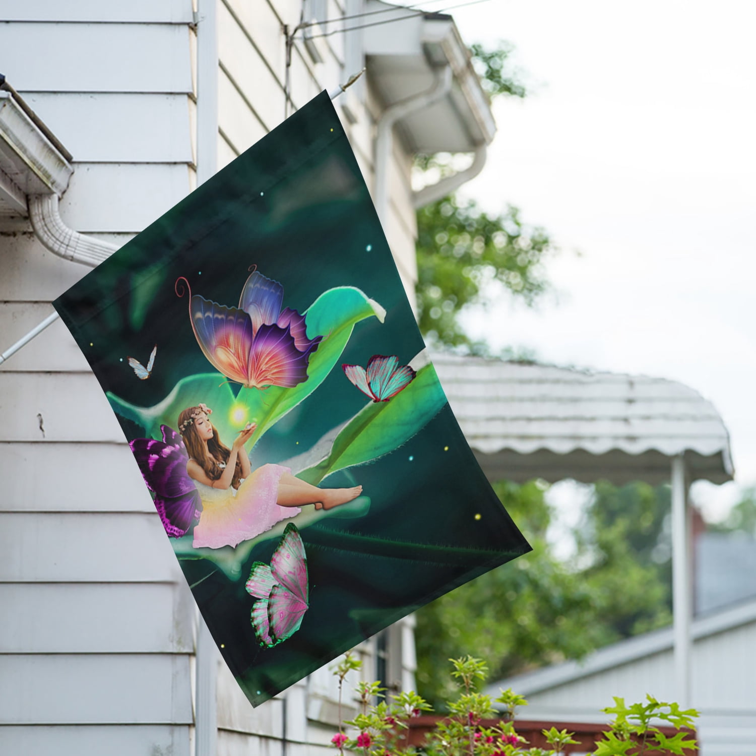 America Forever Enchanting Fairy House Flag - 28 x 40 Inch - Magical Fantasy Fairy Tales Butterflies Spring Summer Seasonal Yard Outdoor Decorative Double Sided Flag