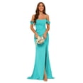 thumbnail image 1 of Vestido de dama de honor Clothfun de satén con cuello vuelto y abertura, 1 of 6