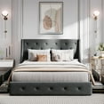 thumbnail image 2 of Amolife Queen Size Upholstered Platform Bed Frame with 4 Storage Drawers & Fabric Tufted Wingback Headboard, Dark Gray, 2 of 8