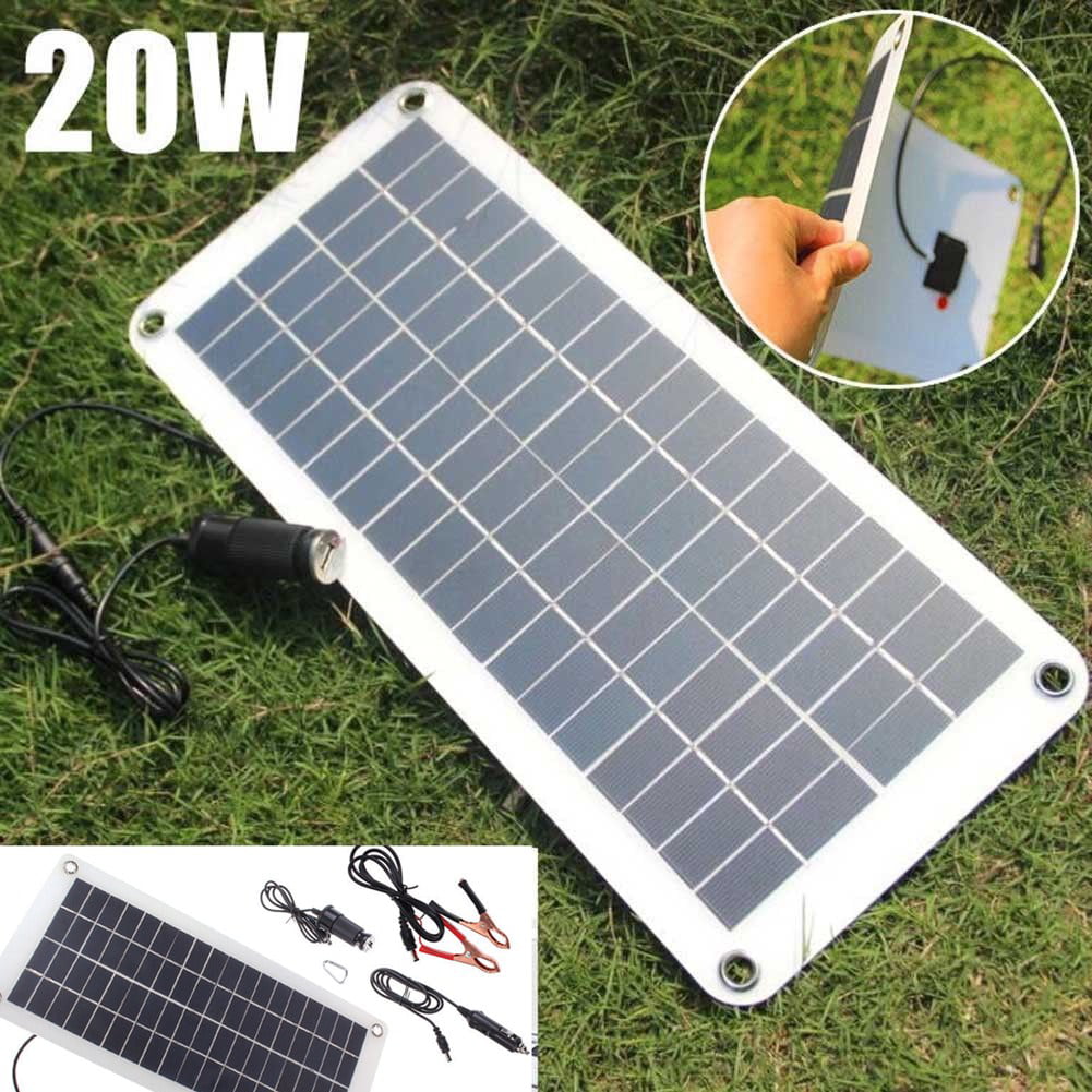 12V 20W Semi-Flexible Solar Panel Efficient 5V USB Cable For Battery Charge New 