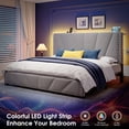 thumbnail image 6 of Upholstered Bed Frame with Headboard King Size Bed Frame with LED Lights & Storage & Charging Station,Gray, 6 of 8