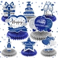 thumbnail image 1 of Decoración de mesa de aniversario LuuFilx azul plateado, 8 unidades, nido de abeja, 1 of 7