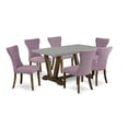 thumbnail image 2 of East West Furniture V796GA740-7 7 Piece Modern Dining Table Set Consist of a Rectangle Wooden Table with V-Legs and 6 Dahlia Linen Fabric Upholstered Chairs, 36x60 Inch, Multi-Color, 2 of 6