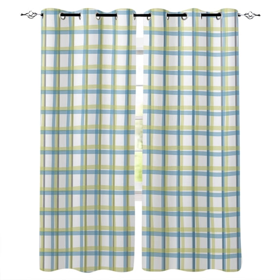 Blackout Curtains for Bedroom, Turquoise Green Plaid, Room Darkening Window Drapes for Living Room, Abstract Minimalistic Geometric Grid Thermal Insulated Grommet Curtains, 27.5x39 inch, 2 Panels