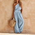 thumbnail image 2 of SZJXBUY Ladies 2 Piece Pants Sets Dressy Baggy Casual Off Shoulder Sleeveless Wide-Leg Pants Set Elegant Beach Outfit Light Blue,XL, 2 of 7