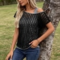 thumbnail image 7 of Delayuji Crochet Tops for Women Summer Short Sleeve Hollow Out Lace Swimsuit Cover Up Off Shoulder Beach Vacation Tops Daily Wear Clubwear Night Wear White M, 7 of 7