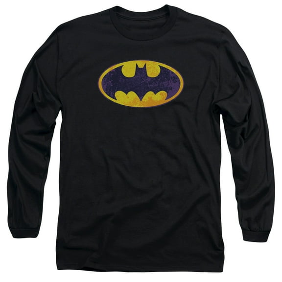 Batman Bm Neon Distress Logo Long Sleeve Adult 18/1 T-Shirt Black