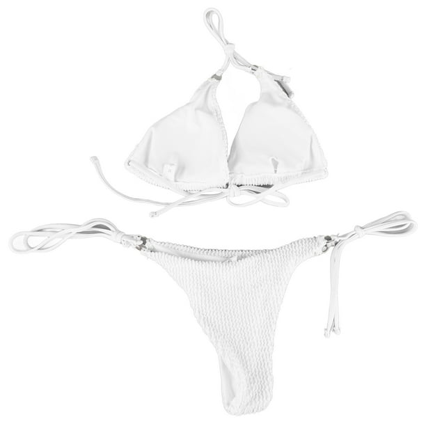 Conjunto De Traje De Baño Bikini Con Lazo Cruzado Lateral Color Puro Mujer 2
