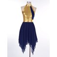 thumbnail image 2 of Sxiwei Womens Shiny Dance Dress Color Block Sleeveless Ruffled Asymmetrical Hem Lyrical Dancewear Navy Blue M, 2 of 7