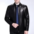 thumbnail image 2 of vdgthytj Leather Jacket Men Full Zip Stand Collar Long Sleeve Fall Winter Business Casual Work Jackets with Pockets(X-Small,Black), 2 of 9