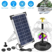 JelyHT 6W Solar Bird Bath Fountain 3-Tier Waterfall Pump with LED Lights Battery Backup for Patio Yard Garden Pond