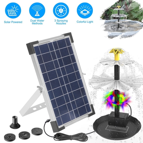 Imountek 3-Tier Solar Bird Bath Fountain 6W Solar Powered Water Fountain Pump with Colorful LED Lights 3 Nozzles for Patio Yard Garden Pond