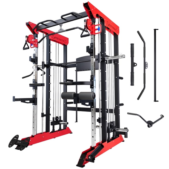 COZONY Power Cage with Smith Machine and Cable Crossover, 3600 lb Capacity Home Gym System with Weight Storage & Dip Bars