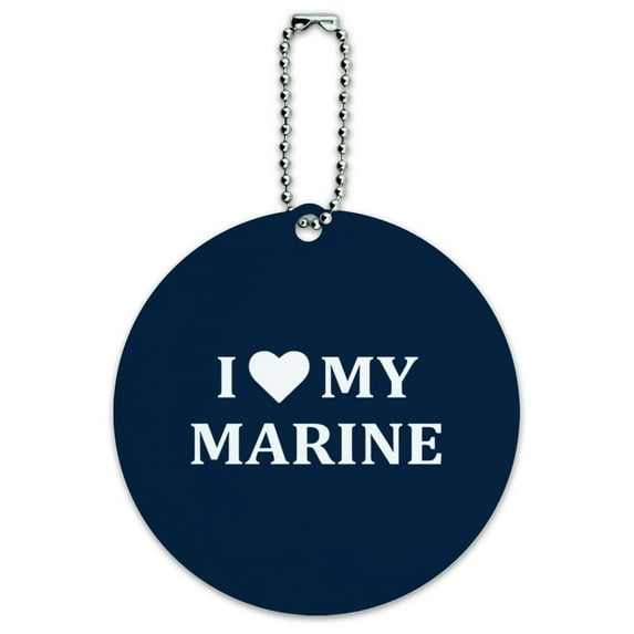 I Love My Marine USMC White Text on Blue Officially Licensed Round Luggage ID Tag Card Suitcase Carry-On