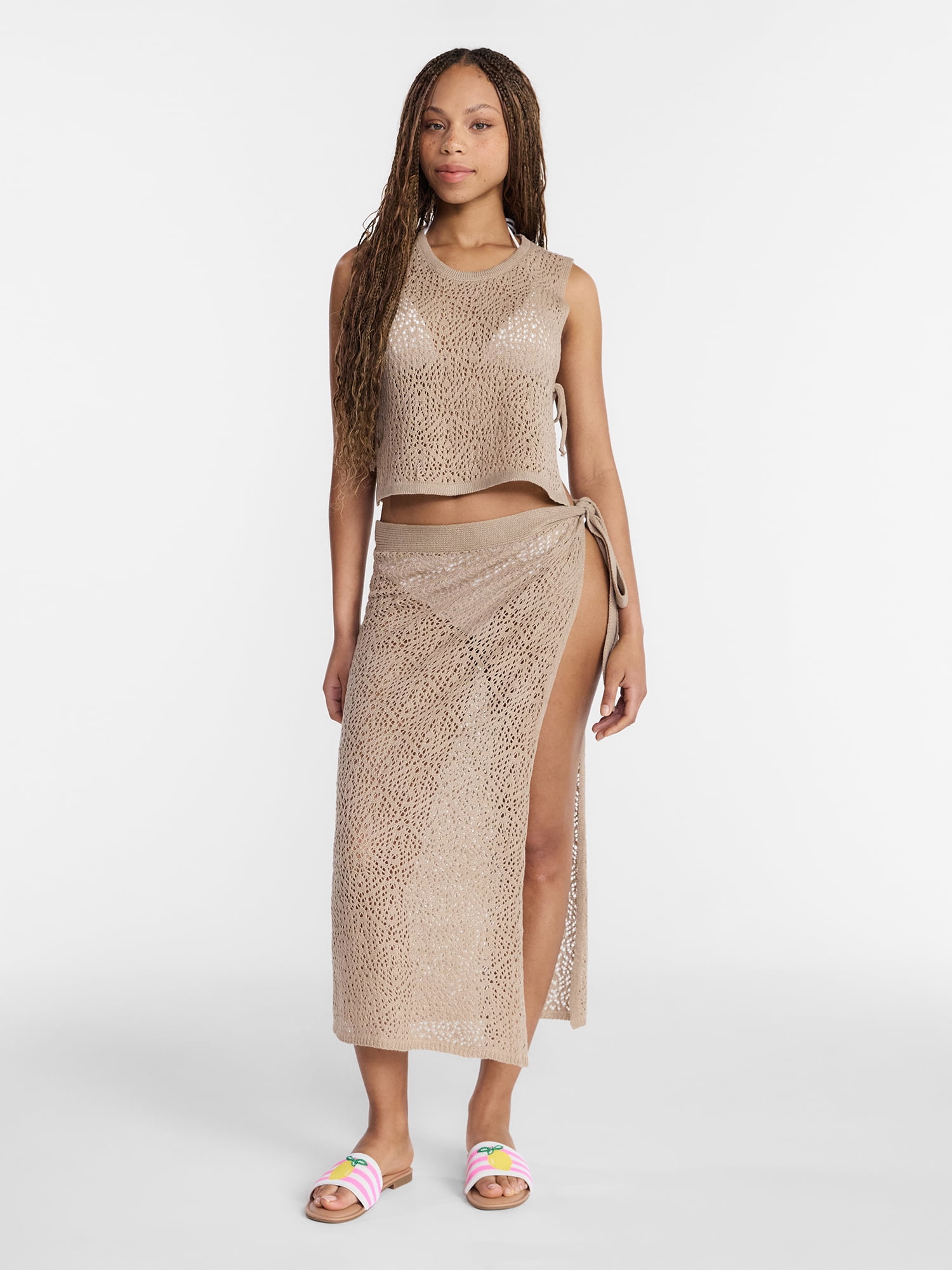 No Boundaries Crochet Knit Skirt with Side Tie, Women's
