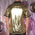 thumbnail image 5 of Bcfgryg Men's Lapel Bright Short Sleeve Shirt Men's Casual Men's Wear Big and Tall Shirts Gold L, 5 of 5