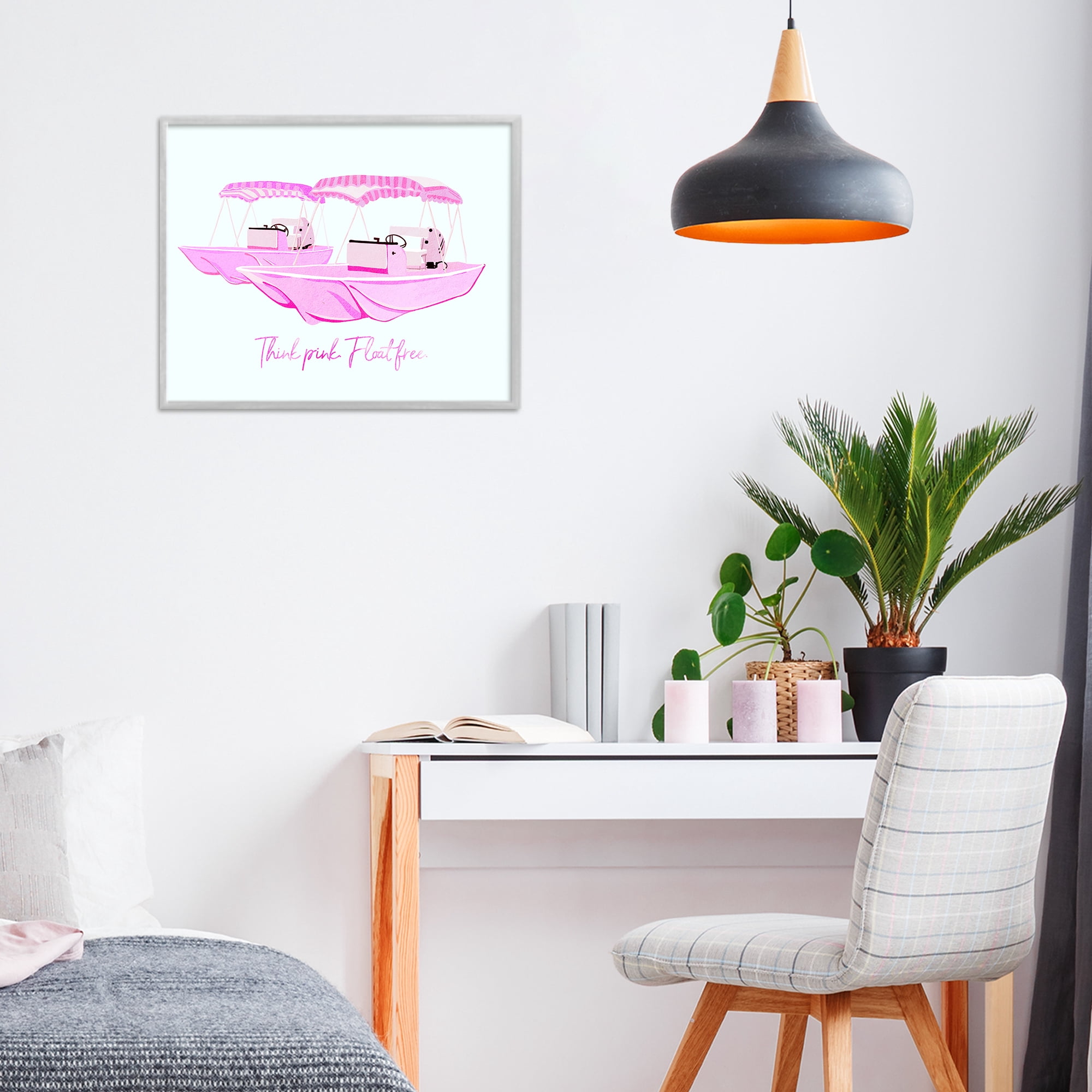 Think Pink Float Free Boats Gray Framed Giclee Art, design by Ziwei Li