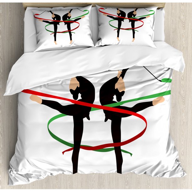 Gymnastics Duvet Cover Set King Size, Ribbon Dancing Olympic Sports