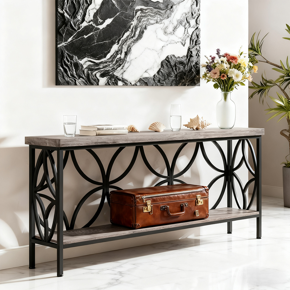 70.9-Inch Extra Long Narrow Sofa Table, Industrial Console Table Behind Couch With 2-Tier Storage, 198LBS Per Shelf, Slim Entry Table For Living Room, Foyer, Hallway