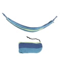 thumbnail image 1 of Hamaca de viaje ligera y resistente, color azul con rayas de colores para aventuras al aire libre y relajación en interiores, hamaca portátil para acampar, 1 of 8