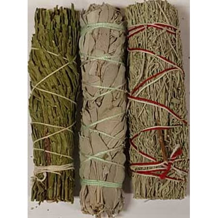 New Age Smudge Stick Cedar White Sage Blue Sage Traditional Set Clear Negativity Create Your Sacred Space By Cleansing Purification Consecration Incense Of The Ancients 3 Pack of 4