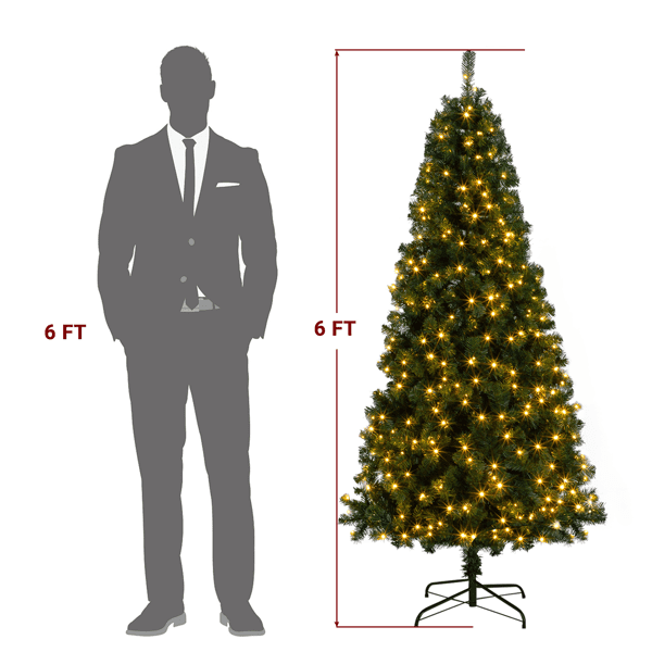 Alvantor 6 ft Artificial Christmas Tree with 1,050 PVC Branch Tips, 150 Warm White LED Lights and Remote, Green