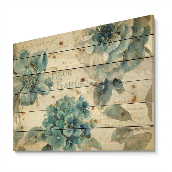 Designart 'Abstract My Greenhouse Cottage Flowers I' Farmhouse Print on Natural Pine Wood