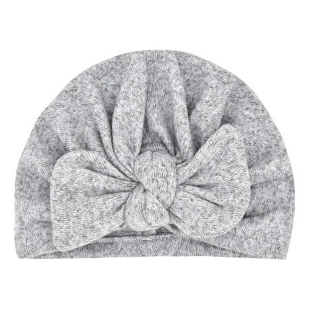 

Fauean Baby Hats Boys Girls Toddler Bowknot Elastics Turban Hat Comfortable Knit Cap Grey