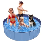 Moclever Foldable Dog Swimming Pool, 63in Kids Swimming Pool Outdoor Bathing Tub for Baby Pet, Blue