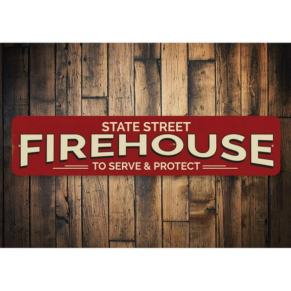 Firehouse Serve and Protect Novelty Sign, Metal Wall Decor - 4x18 inches