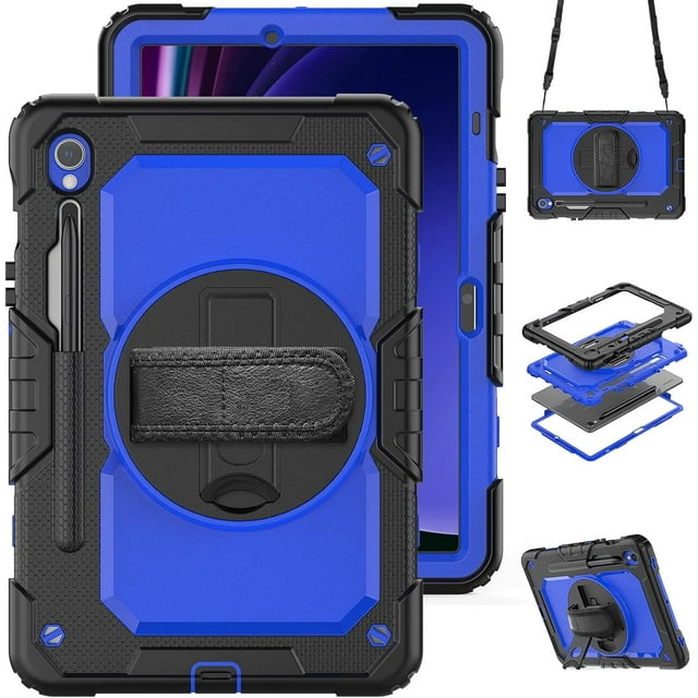 Case for Samsung Galaxy Tab S10 Lite/ S10 FE/ S9 FE 10.9 Inch/Tab S9 11 Inch, Heavy Duty Shockproof Protective Case with Screen Protector, 360° Rotating Stand, Hand/Shoulder Strap
