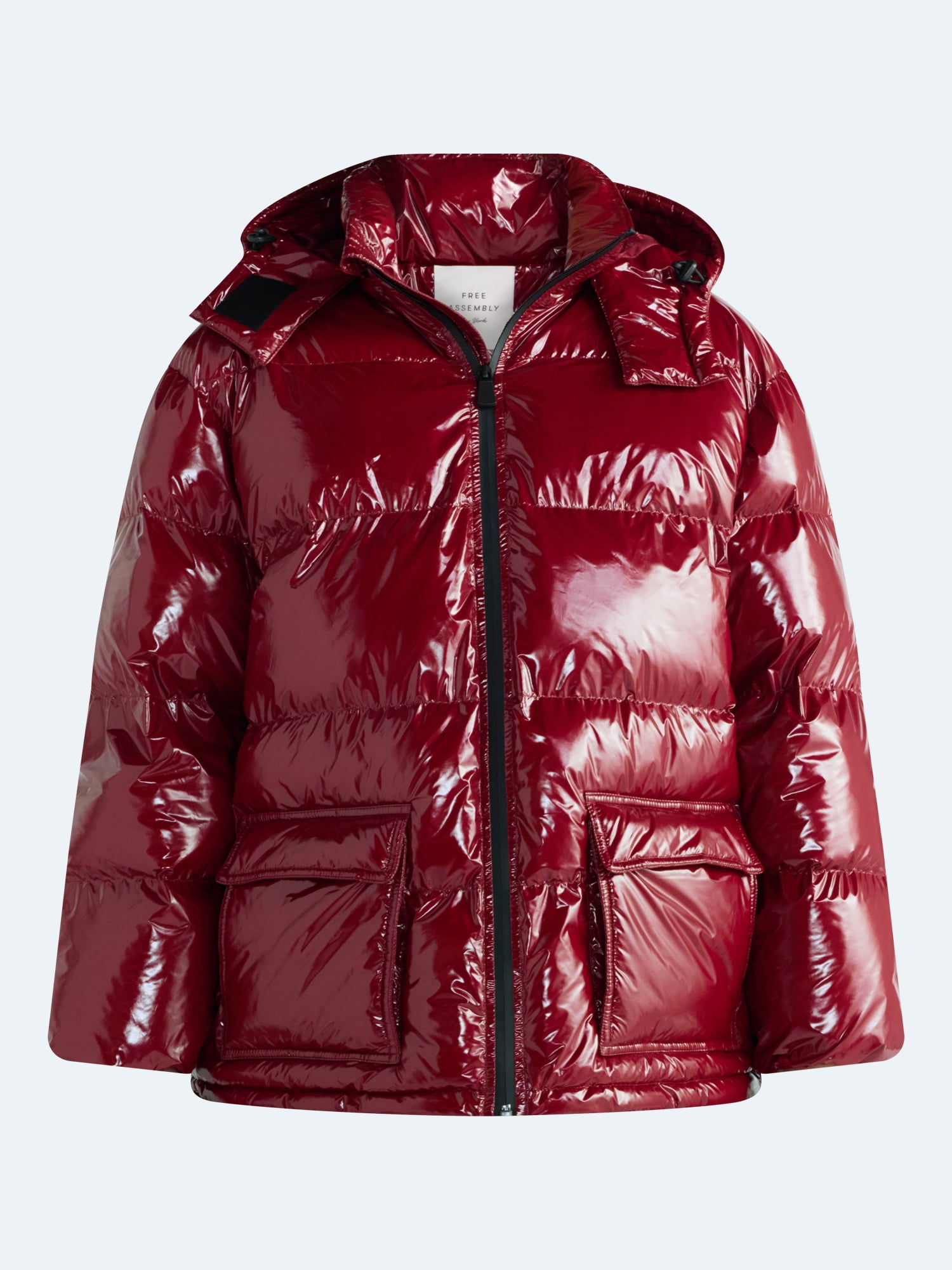 Free Assembly Women's High Gloss Puffer Parka Jacket with Hood, Sizes XXS-XXL