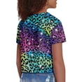 thumbnail image 5 of Uourmeti Colorful Leopard Print Summer Crop Tops 11-12Y Girls Short Crew Neck Tee Casual Short Sleeve Lightweight Loose Sports Pullover, 5 of 6