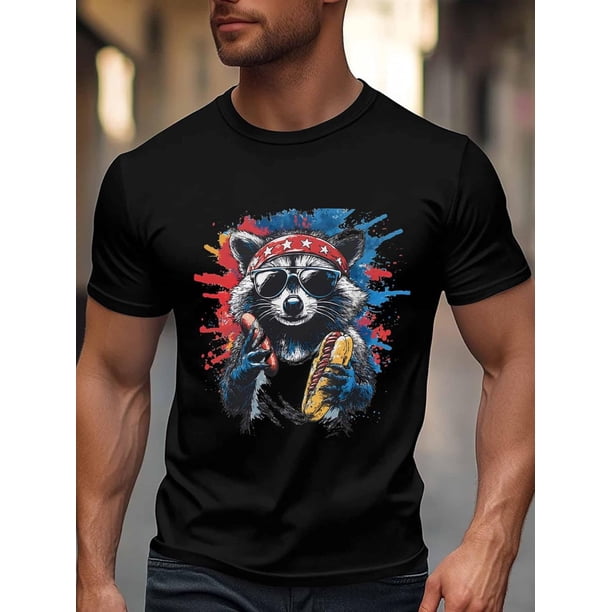 Men's T-Shirt,Short Sleeve Tee Shirt Casual Tops Fashion Raccoon Crew Neck T Shirts for Men
