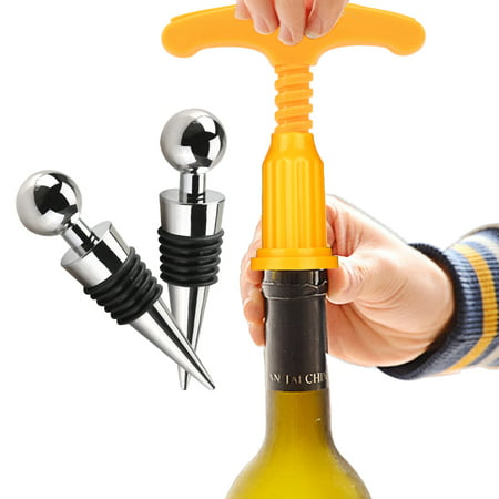 GLiving Manual Bottle Openers and 2 Wine Stopper Best Corkscrew Wine Opener Wine Cork Remover Wine Accessories Ergonomic Yellow and Zinc Alloy Ball (Best Way To Clean Wine Bottles)