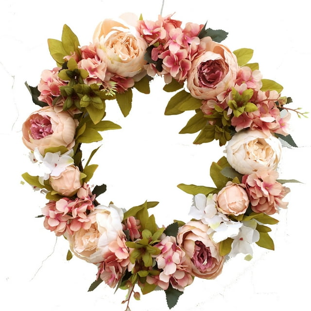 Decorative Floral Wreath For Indoor Outdoor Use, Handmade Silk Flowers With Natural Vine Branches Back Base For Spring Summer Decor, Lifelike Appearance Artificial Flower Wreath