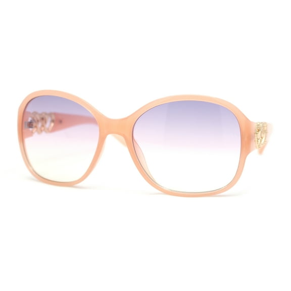 Womens Metal Heart Jewel Chain Hinge Classic Round Butterfly Plastic Sunglasses Peach - Purple Yellow