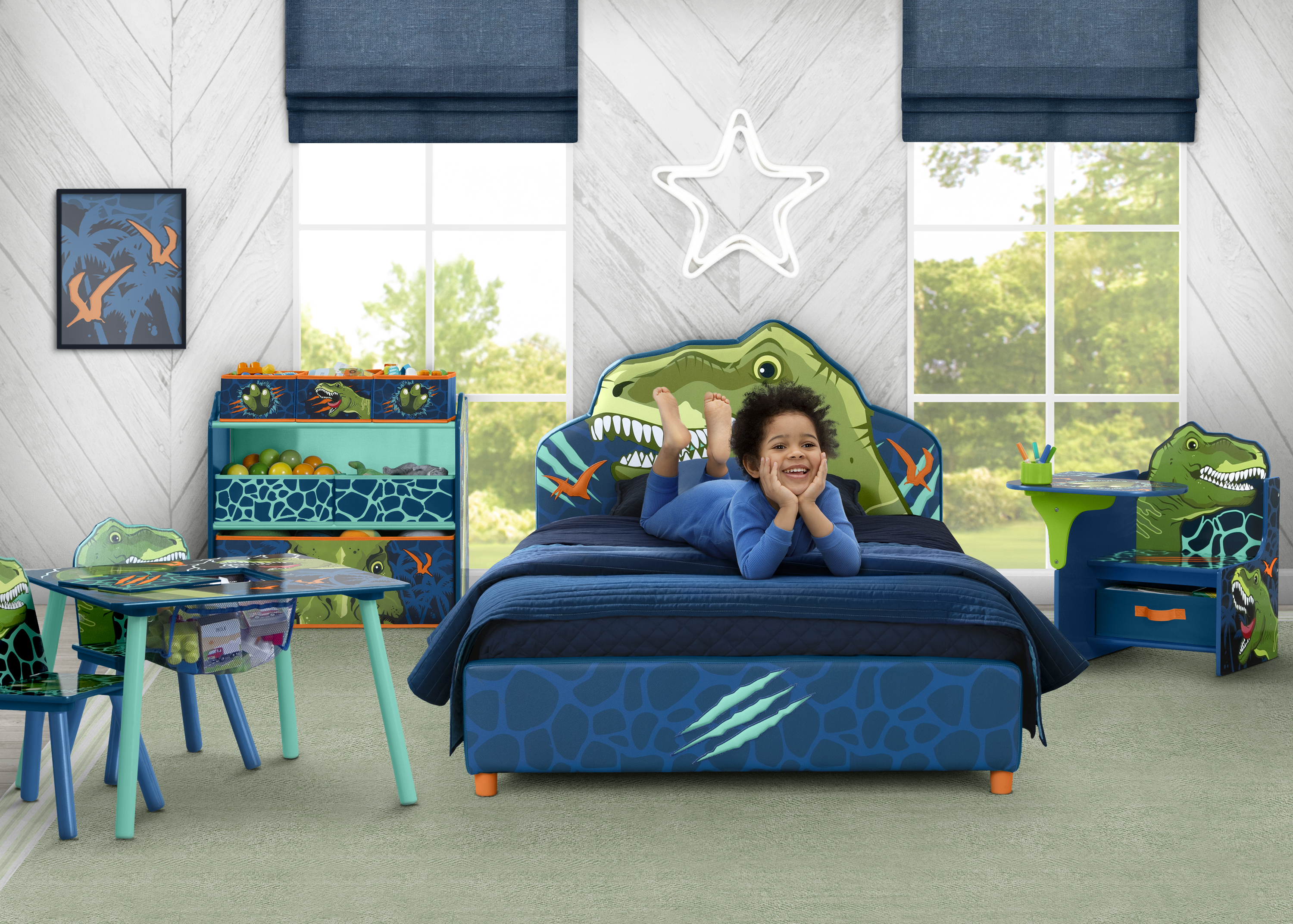 Delta Children Dinosaur Upholstered Twin Bed, Blue photo 8